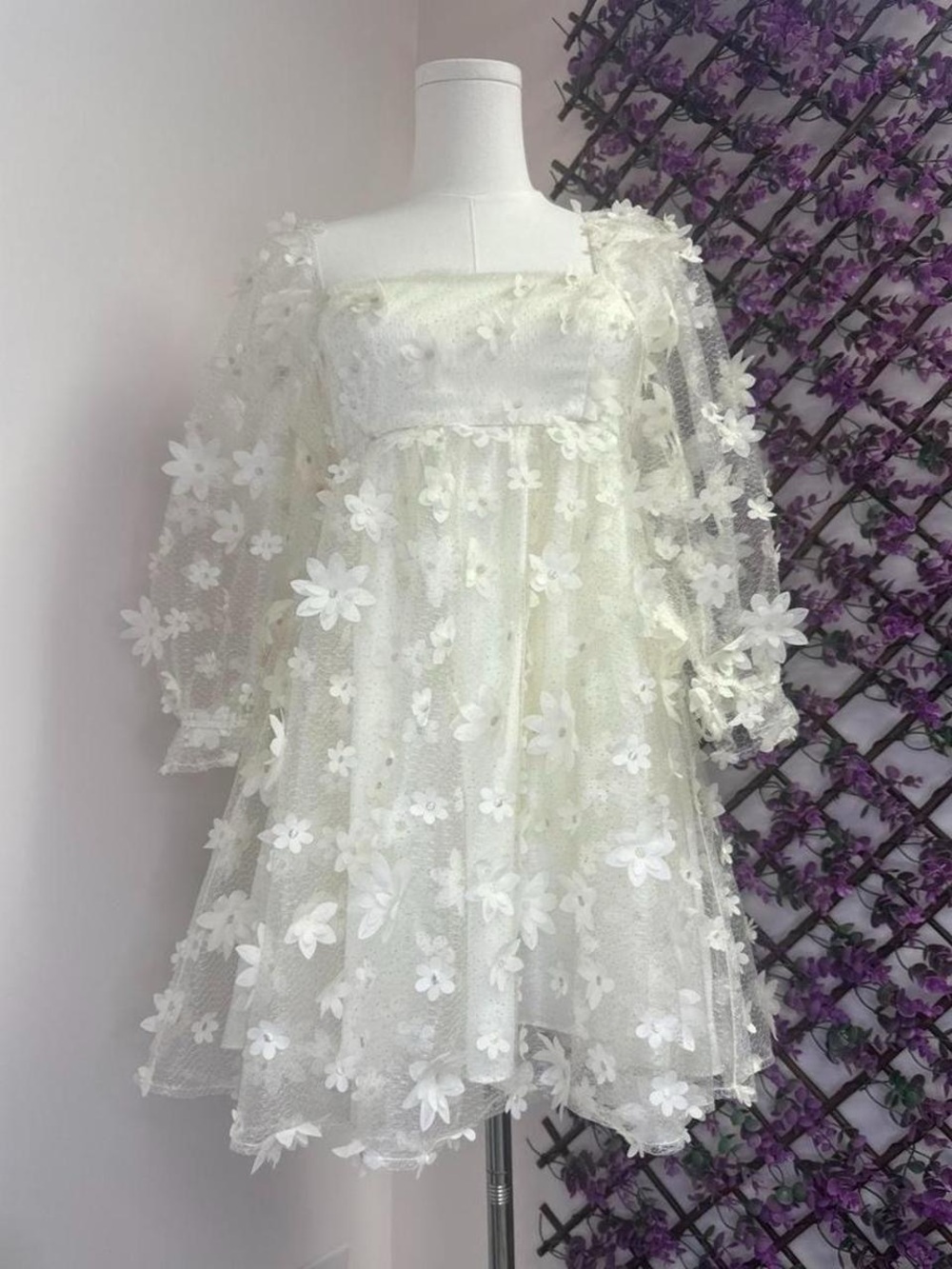 Windsor White 3D Floral Tulle Mini Dress